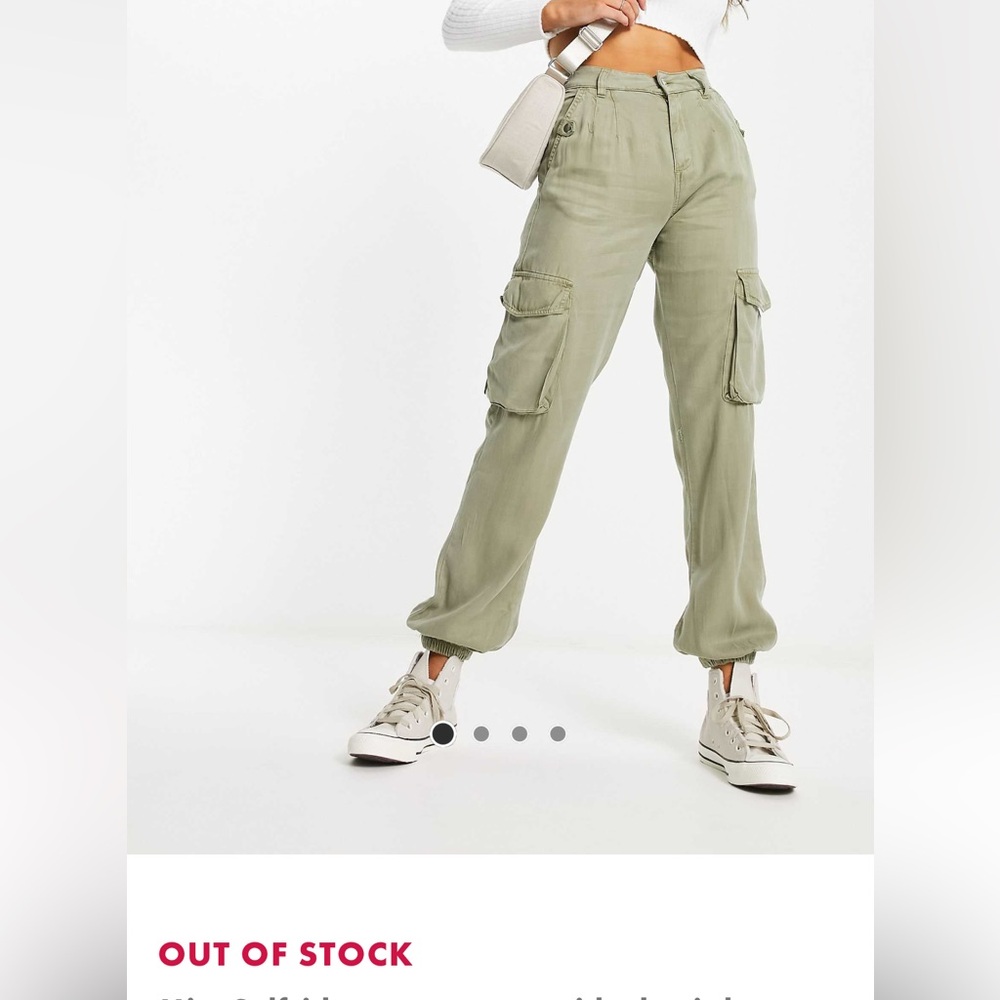 Miss Selfridge cargo pant with elastic hem in khaki